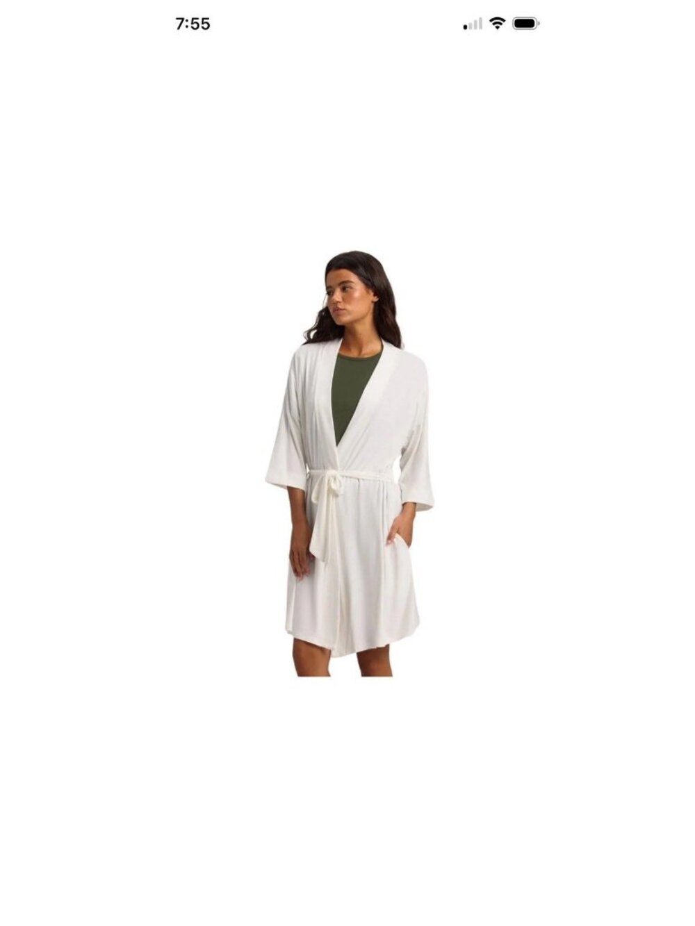 COZY EARTH Women's Size M Bamboo Stretch-Knit Robe Ivory White Loungewear - Picture 2 of 16
